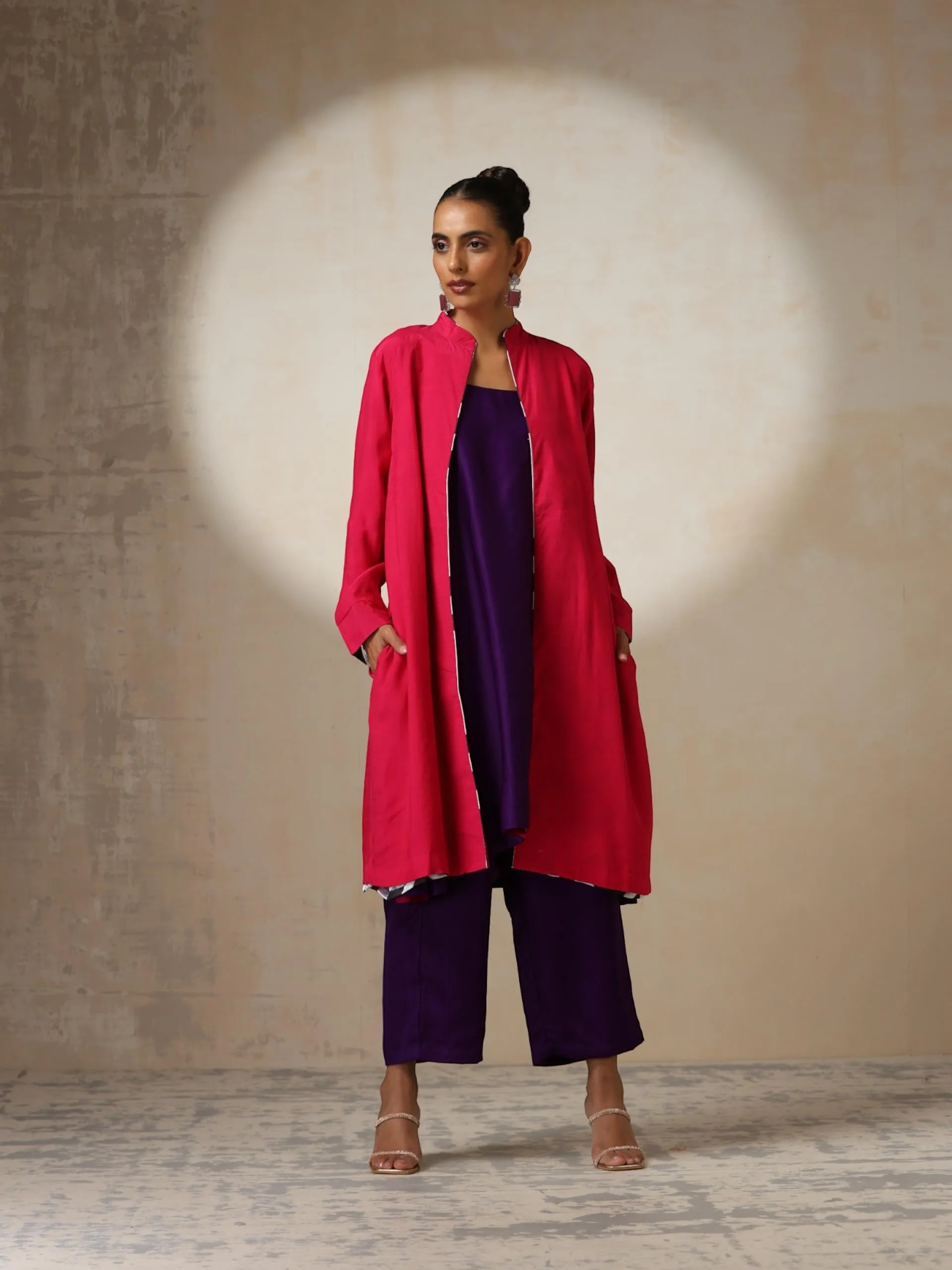 2 pc SET - Purple Silk Blend A line Top and Bottom with Pocket