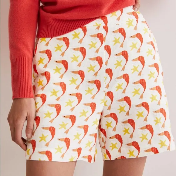 NWT Boden Georgina 100% linen shorts shrimpy firecracker summer 6 shrimp